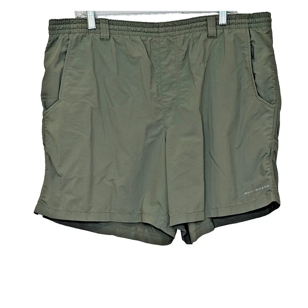 Columbia PFG Omni Shade Swim Trunks Mens Size Large Green Elastic Waist Pockets